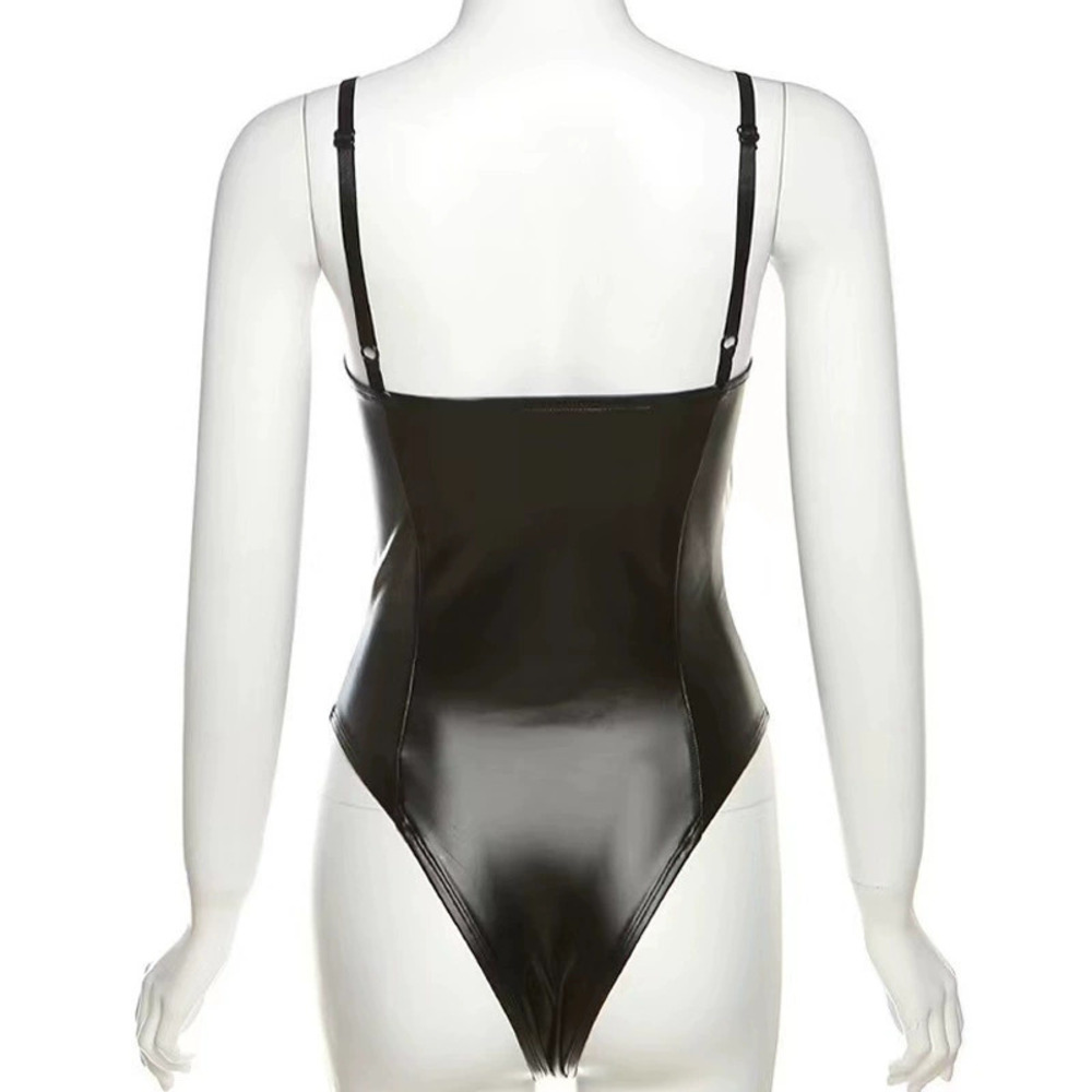 H&M Sexy Patent Leather Bodysuit Tight Strappy Innerwear